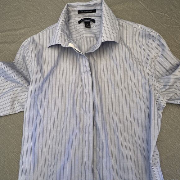Lands End Shirt Womens Sz 4 No Iron Supima Button Up Plus Blue White Stripe - Picture 5 of 12